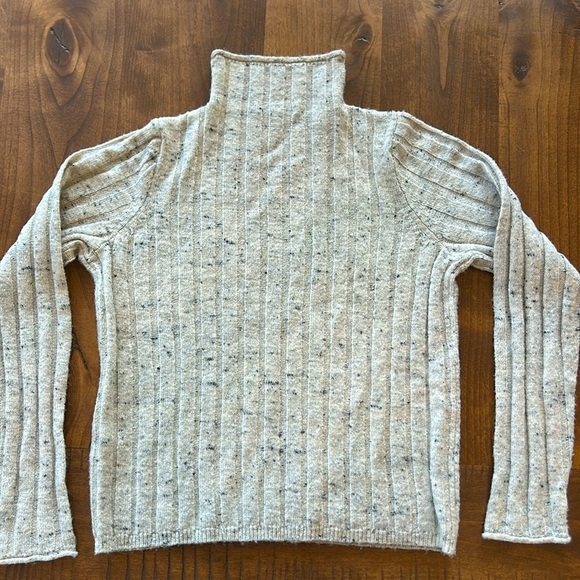 Madewell Speckled Ribbed Mock Neck Sweater Small | Cream Cozy Knit - Picture 2 of 4